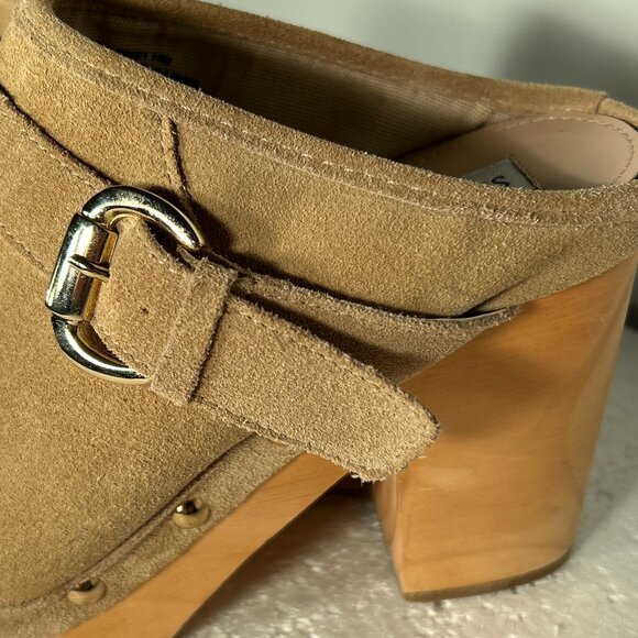 Steve Madden NWOT SZ 10 Hilde Tan Suede Leather Wood Heeled Clog 70's Boho Retro - Picture 8 of 11